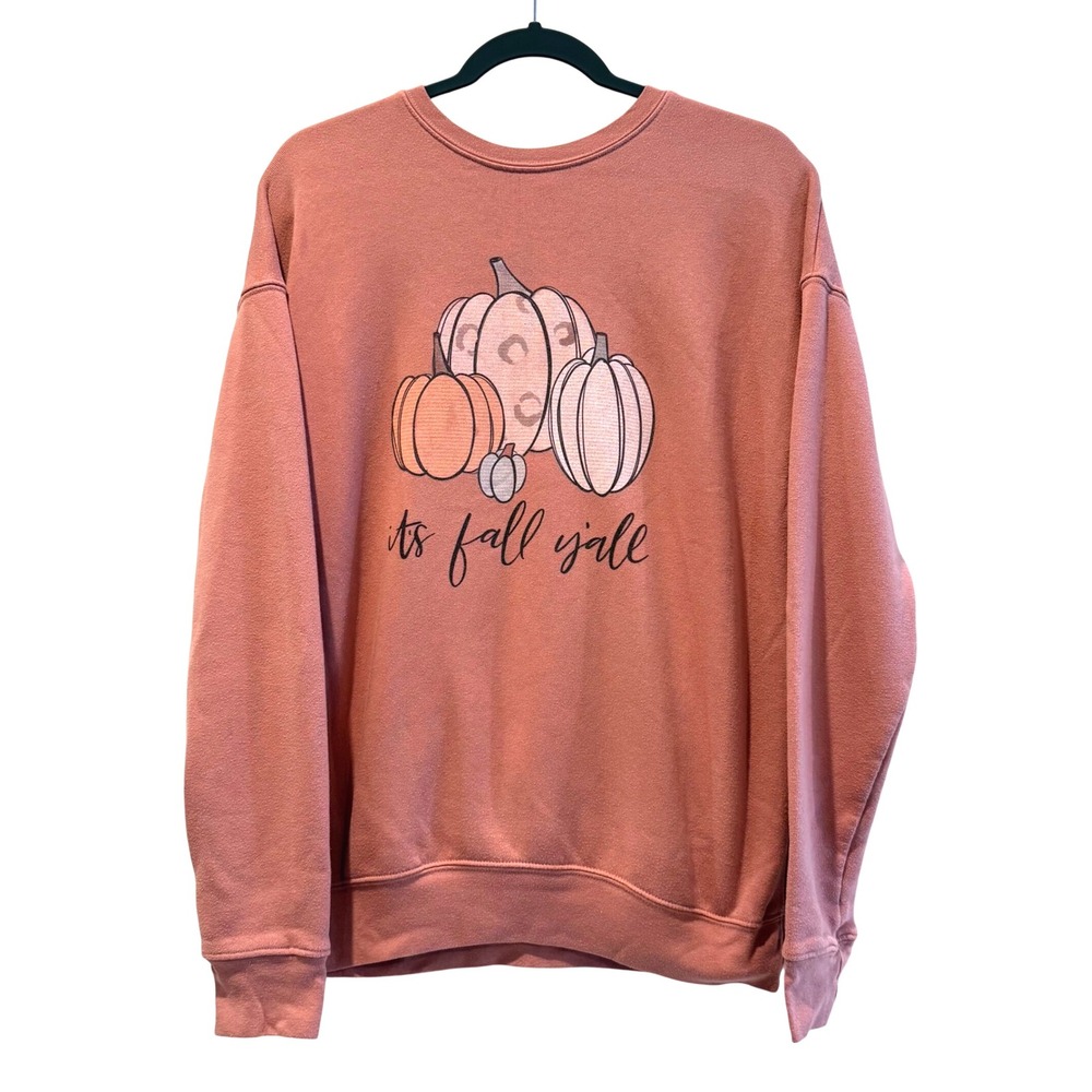 Bella Canvas Womens M Rose Pink "Its Fall Yall" Pumpkin Sweatshirt Fleece